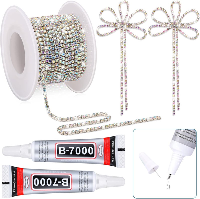LifeisLuck B7000 Glue Crystal Rhinestone Close Chain Trim, 8 Yards 2MM Silver with AB Beads Rhinestone Strips Chain Trim for DIY Sewing Clothes Shoes Hat Beaded Wedding Jewelry Decoration - Image 1
